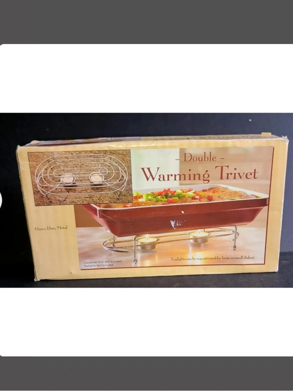 Cobble Creek Double Warming Trivet Heavy Duty Metal Chrome Casserole Stand NIB